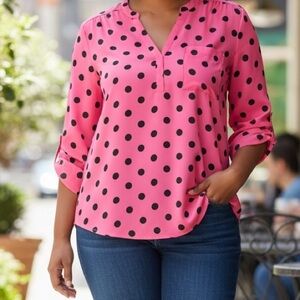 Torrid Pink and Black Polka Dot Top